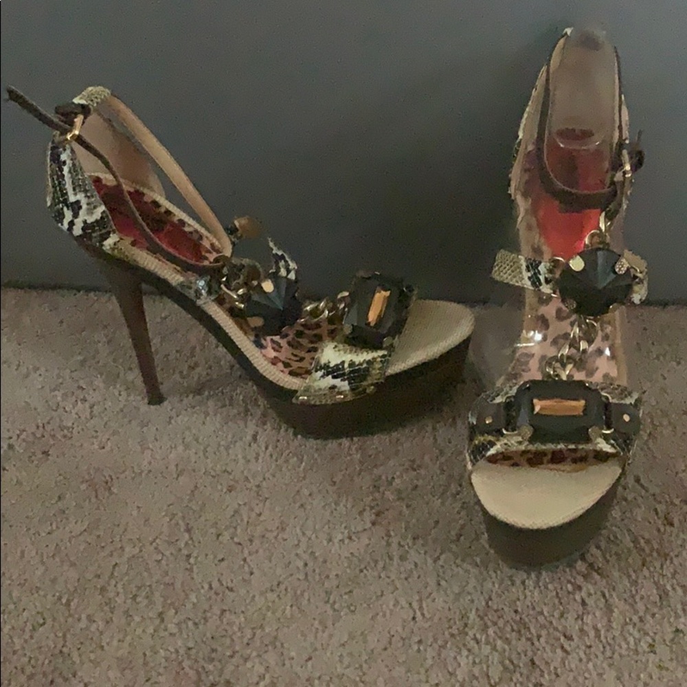 Snake/Cheetah open toe heels